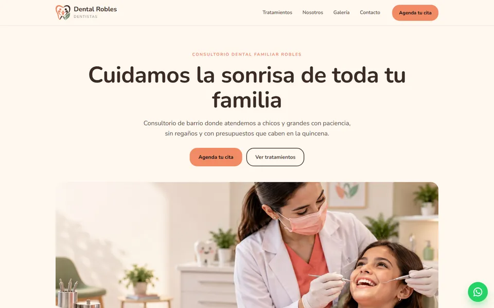 Diseño cálido familiar para dentistas: portada de Consultorio Dental Familiar Robles