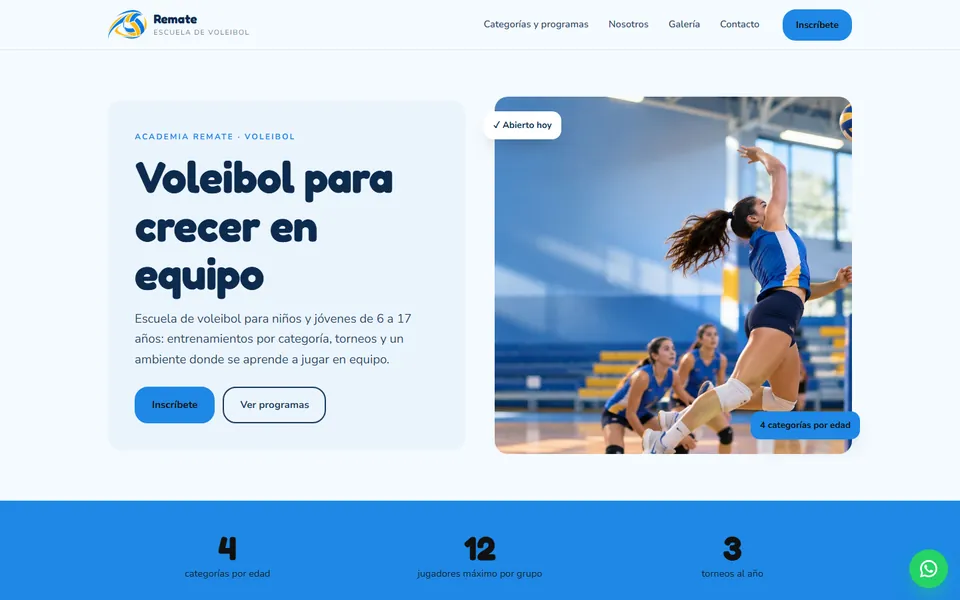 Diseño escuela deportiva para escuela de voleibol: portada de Academia Remate · Voleibol