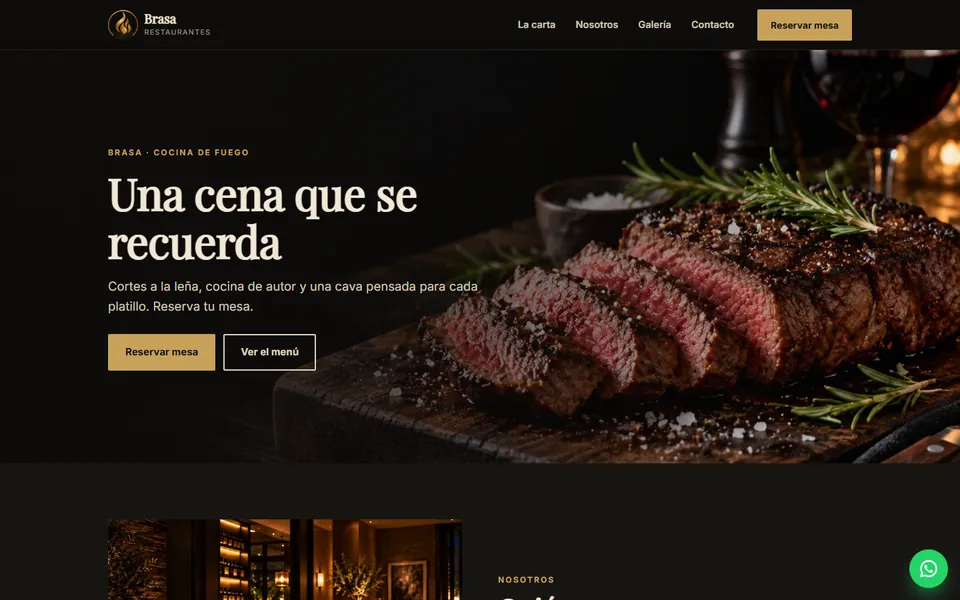 Diseño oscuro elegante para restaurantes: portada de Brasa · Cocina de fuego