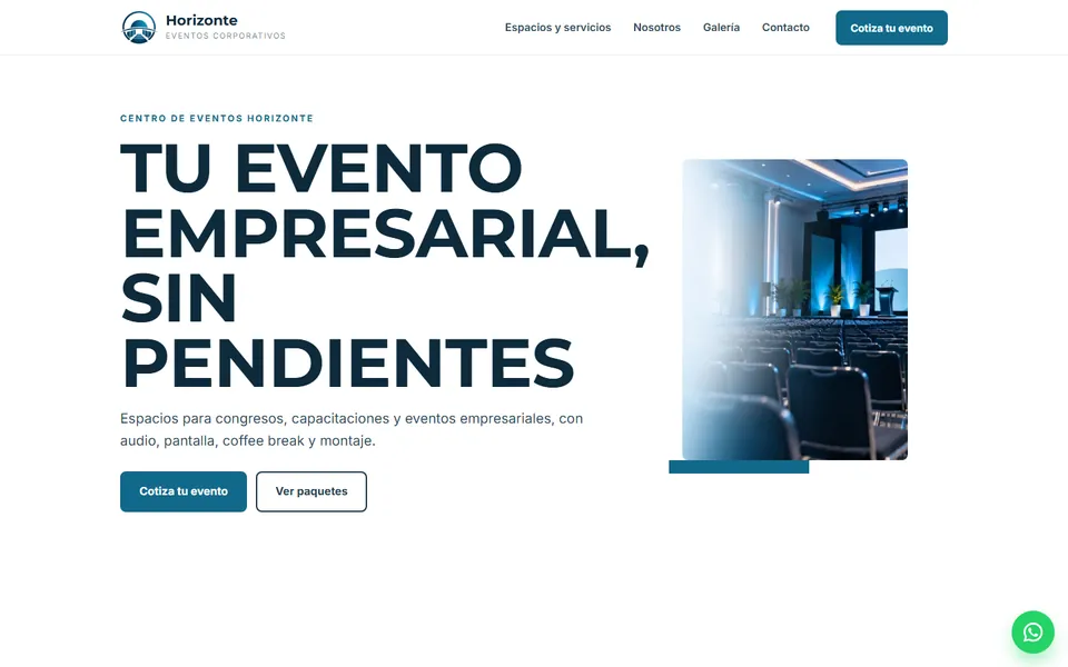 Diseño moderno corporativo para eventos corporativos: portada de Centro de Eventos Horizonte