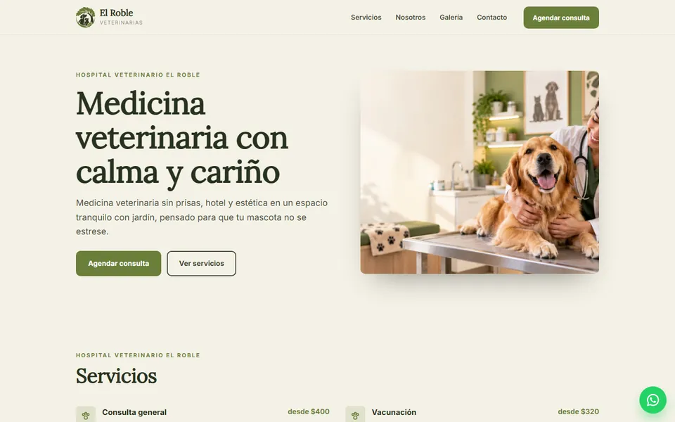 Diseño natural para veterinarias: portada de Hospital Veterinario El Roble